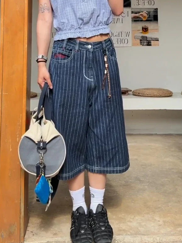 EMMIOL American Vintage Vertical Stripes Denim Shorts