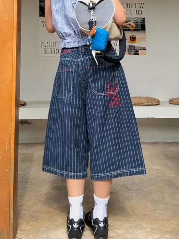 EMMIOL American Vintage Vertical Stripes Denim Shorts