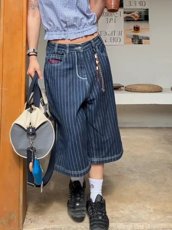 EMMIOL American Vintage Vertical Stripes Denim Shorts