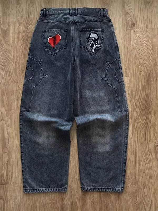 EMMIOL Cartoon Embroidery Boyfriend Jeans