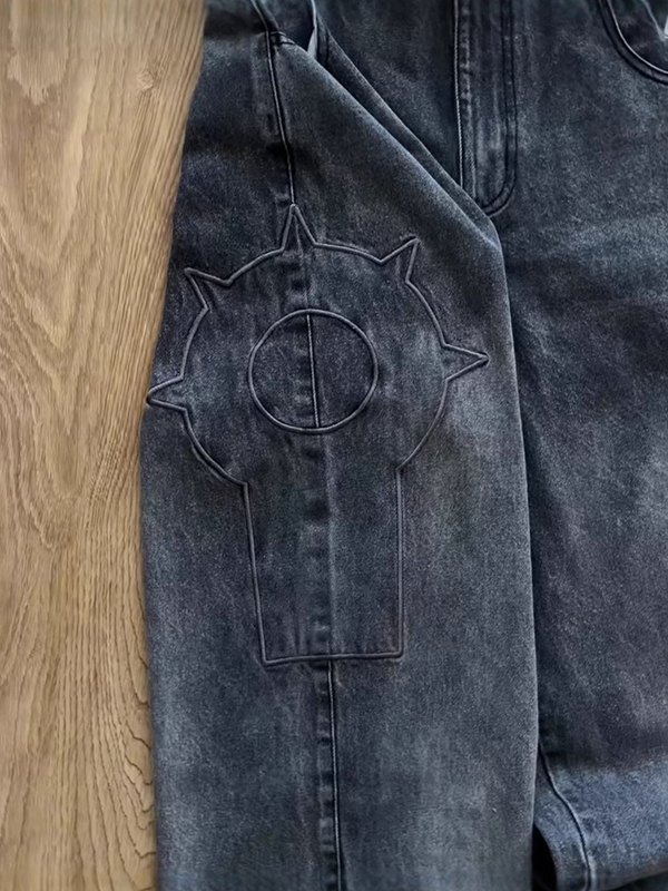 EMMIOL Cartoon Embroidery Boyfriend Jeans