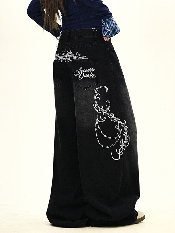 EMMIOL Embroidered Wash Boyfriend Jeans