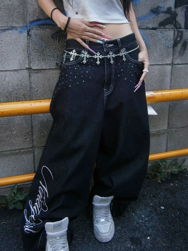 EMMIOL Angel Wing Print Boyfriend Jeans