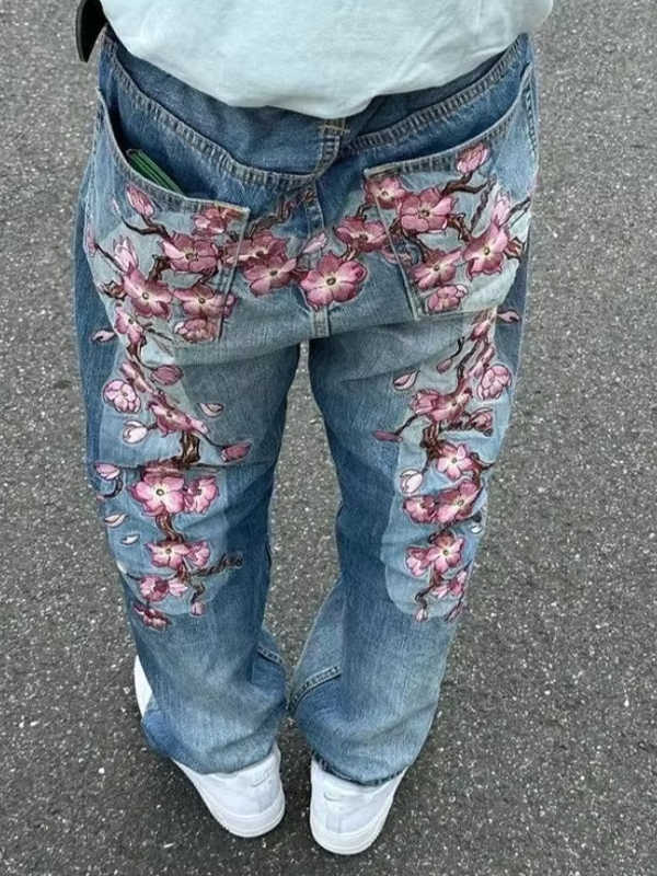 EMMIOL Boyfriend-Jeans mit Retro-Print