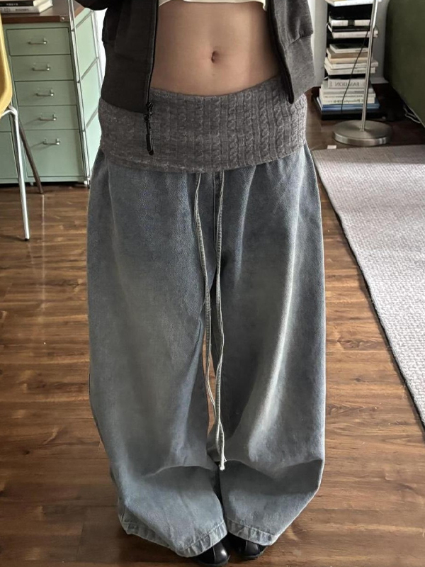 EMMIOL Distressed Plush Patchwork Boyfriend Jeans