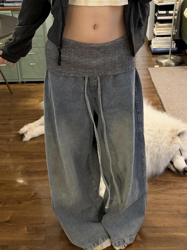 EMMIOL Distressed Plush Patchwork Boyfriend Jeans