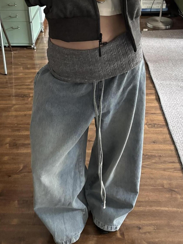 EMMIOL Distressed Plush Patchwork Boyfriend Jeans