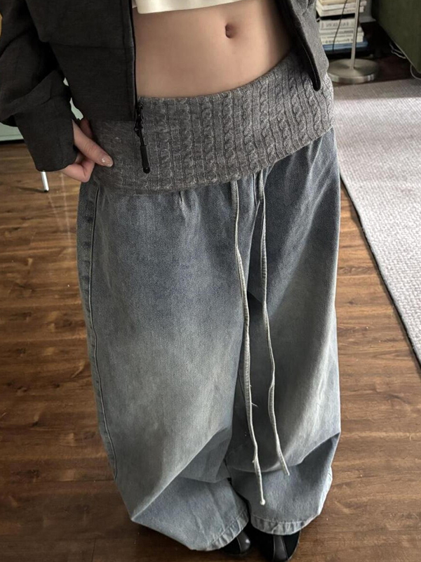 EMMIOL Distressed Plush Patchwork Boyfriend Jeans