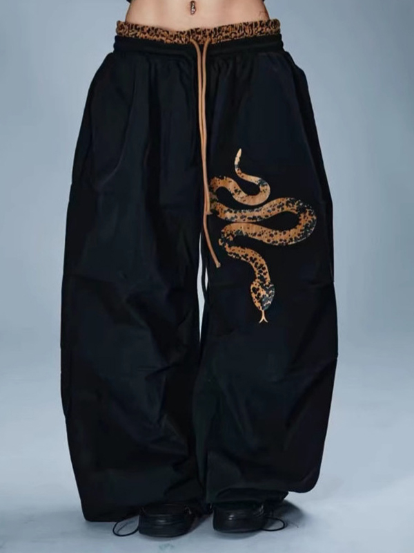 EMMIOL Personality Leopard Print Patchwork Straight Leg Pants