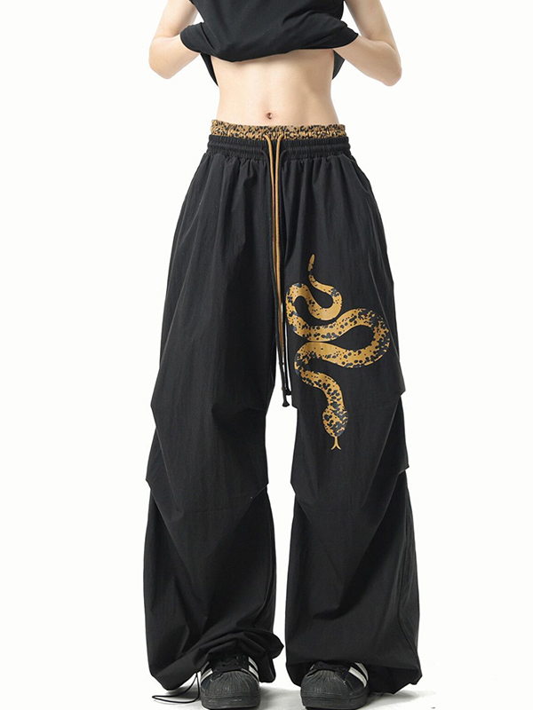 EMMIOL Personality Leopard Print Patchwork Straight Leg Pants