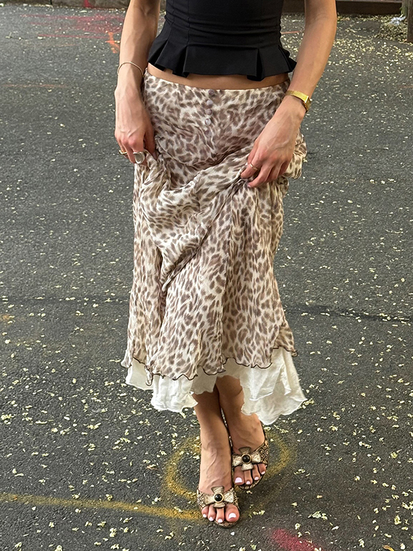 EMMIOL Falda larga de doble capa y corte entallado