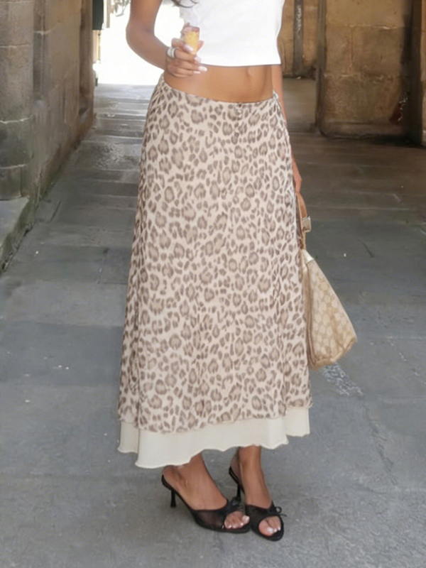 EMMIOL Falda larga de doble capa y corte entallado