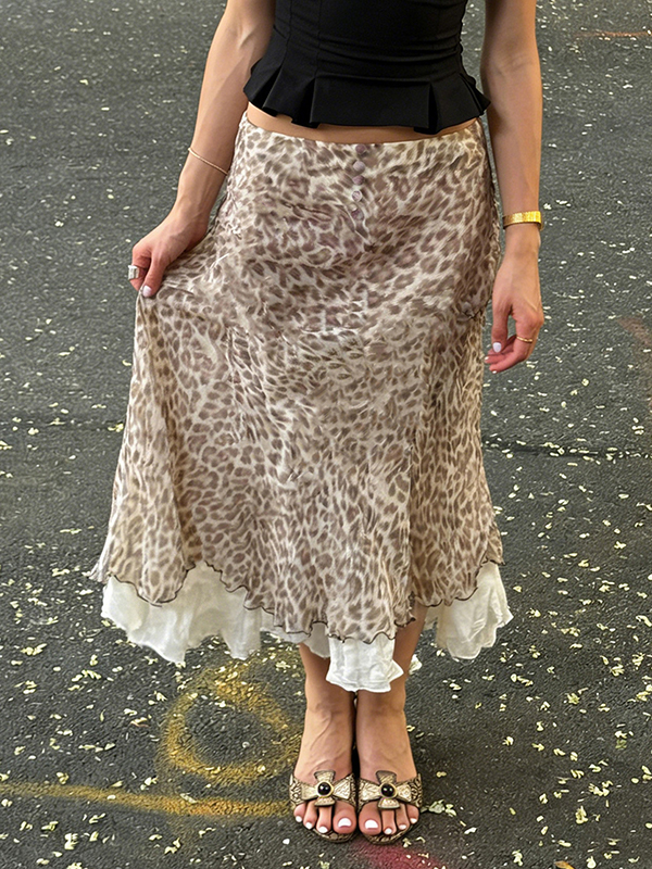 EMMIOL Falda larga de doble capa y corte entallado