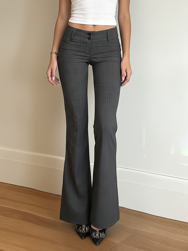 EMMIOL Low-Rise Stripes Flare Leg Pants