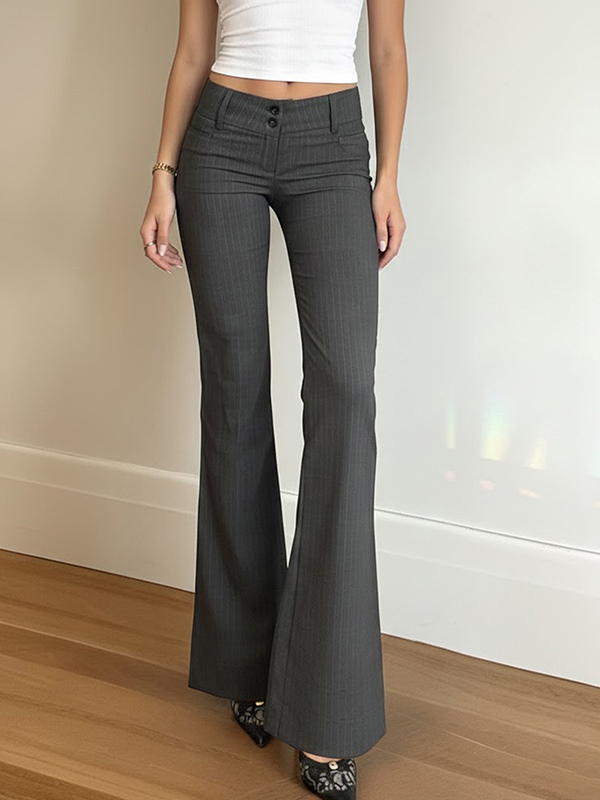 EMMIOL Low-Rise Stripes Flare Leg Pants