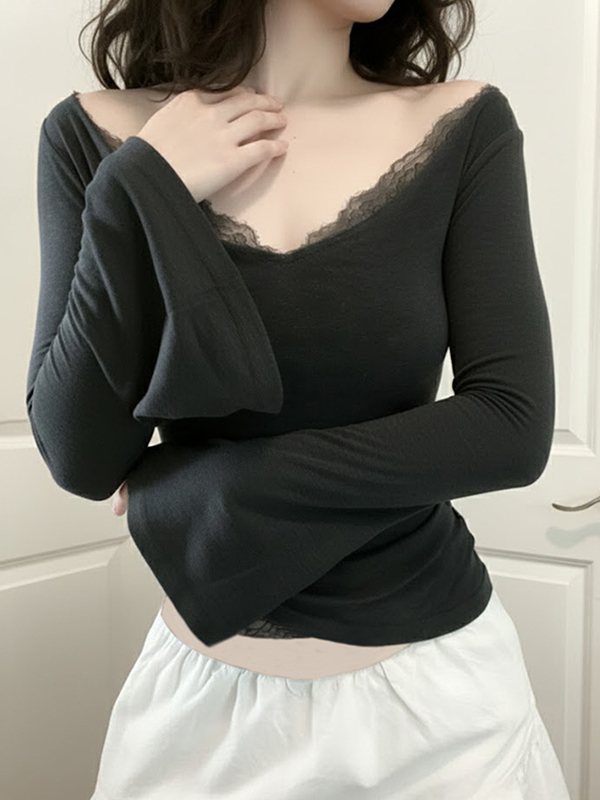 EMMIOL Manica lunga con cuciture in pizzo