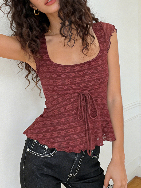 EMMIOL Sexy Ruffled Lace-Up Short Sleeves