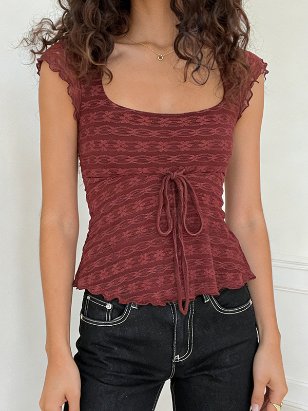 EMMIOL Sexy Ruffled Lace-Up Short Sleeves