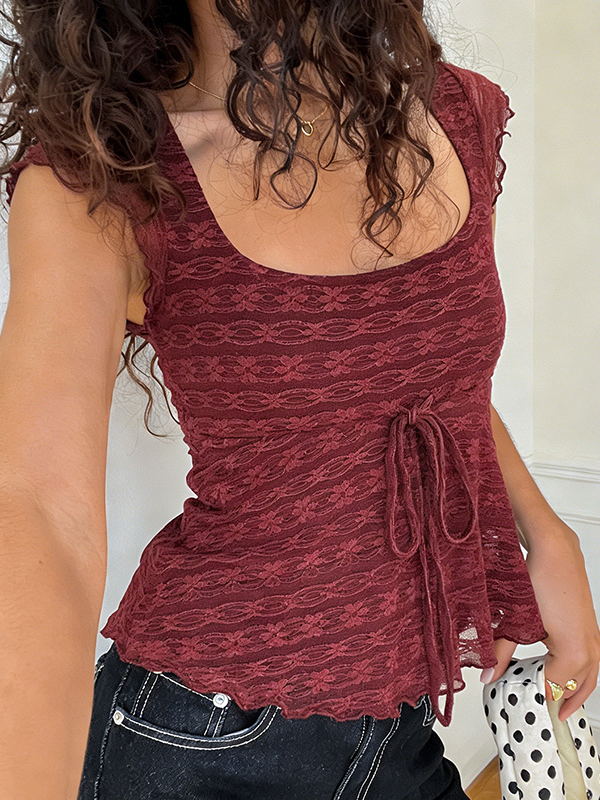 EMMIOL Sexy Ruffled Lace-Up Short Sleeves