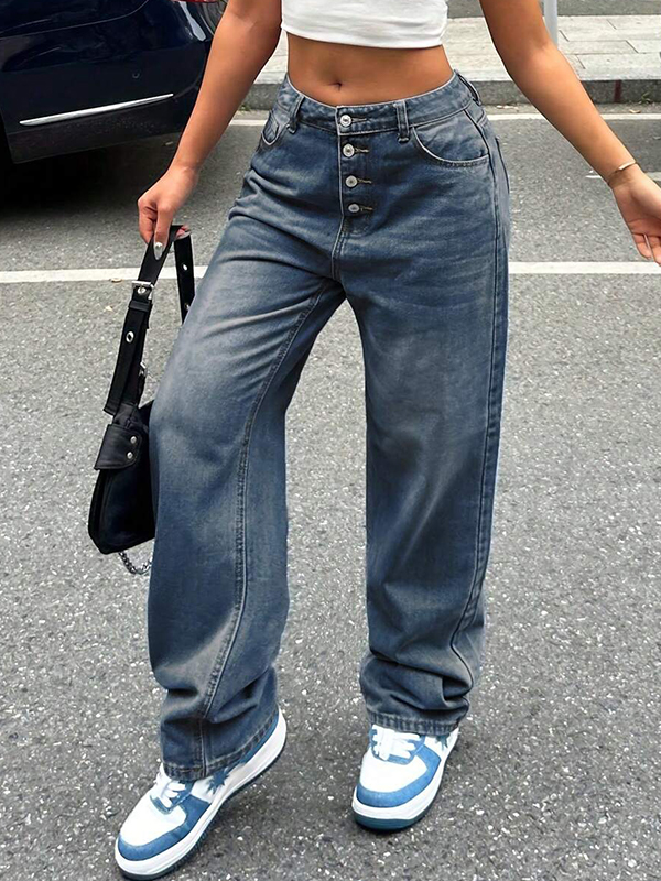 EMMIOL Vintage Button Front Boyfriend Jeans