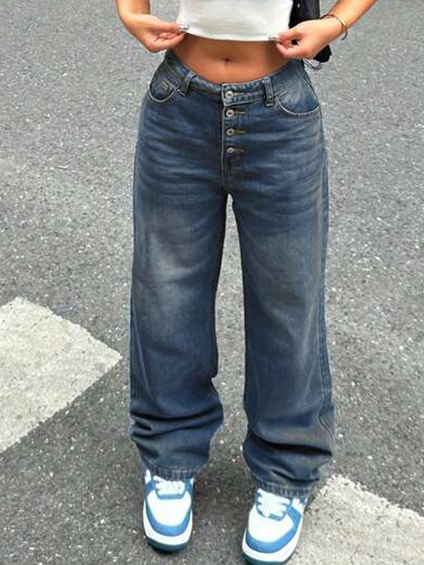 EMMIOL Vintage Button Front Boyfriend Jeans