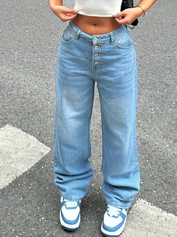 EMMIOL Vintage Button Front Boyfriend Jeans