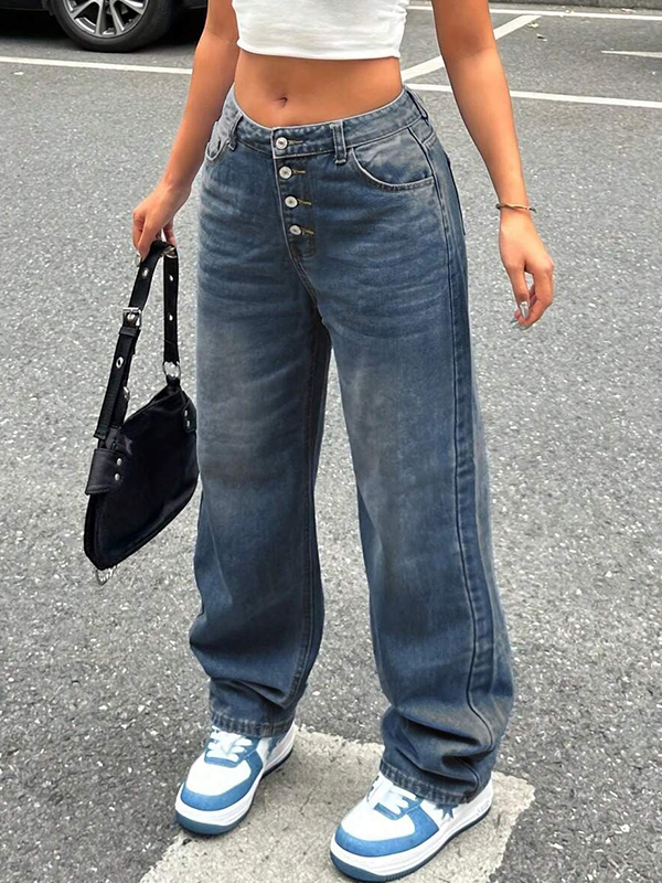 EMMIOL Vintage Button Front Boyfriend Jeans