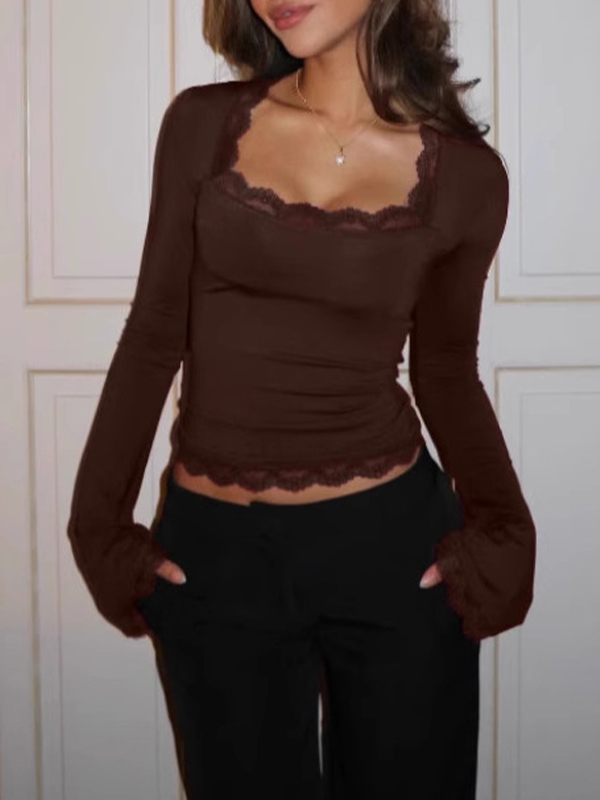 EMMIOL Fitted Lace Trim Long Sleeve