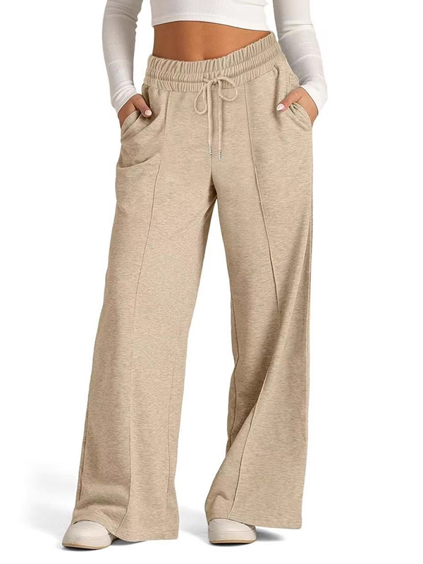 EMMIOL Solid-Color Waist-Cinching Straight Leg Pants