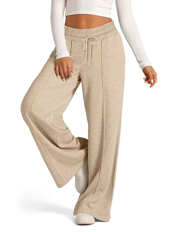 EMMIOL Solid-Color Waist-Cinching Straight Leg Pants
