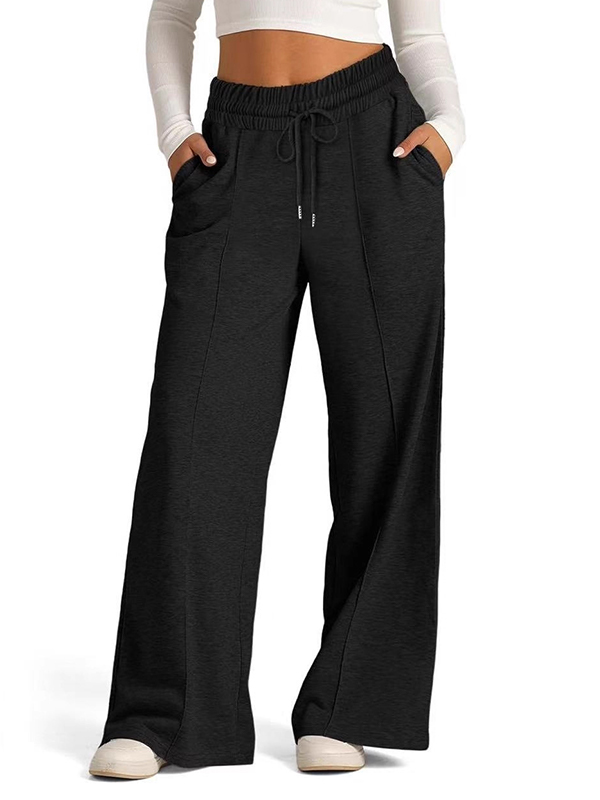 EMMIOL Solid-Color Waist-Cinching Straight Leg Pants