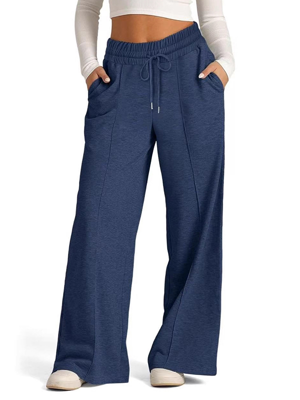 EMMIOL Solid-Color Waist-Cinching Straight Leg Pants