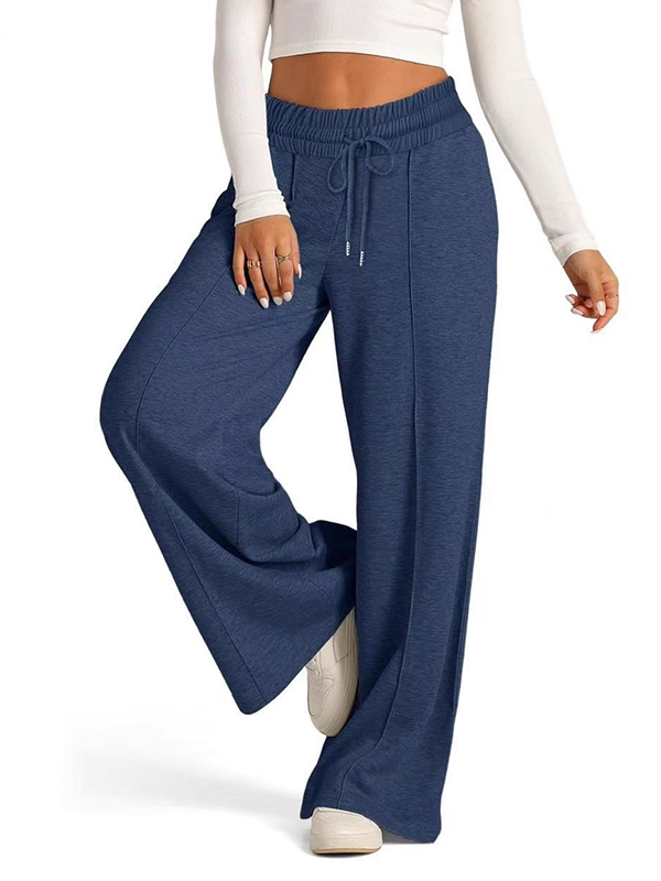 EMMIOL Solid-Color Waist-Cinching Straight Leg Pants