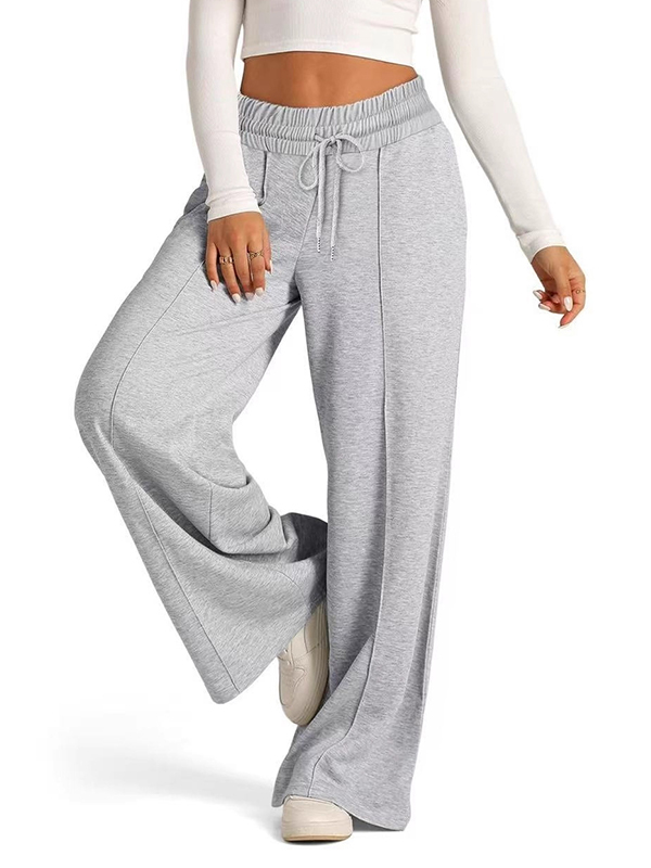 EMMIOL Solid-Color Waist-Cinching Straight Leg Pants