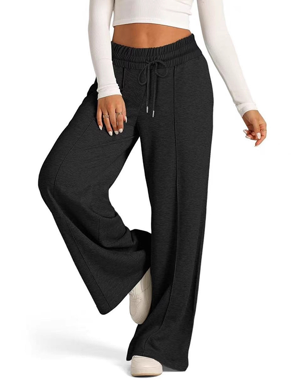 EMMIOL Solid-Color Waist-Cinching Straight Leg Pants