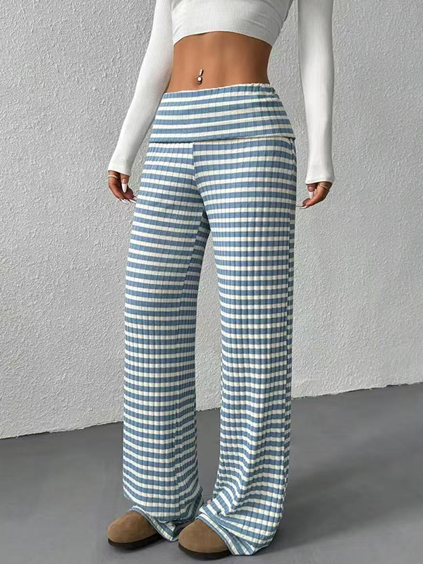 EMMIOL Striped Solid-Color Knit Straight Leg Pants