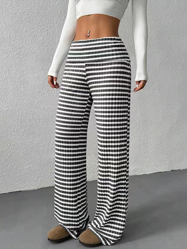 EMMIOL Striped Solid-Color Knit Straight Leg Pants