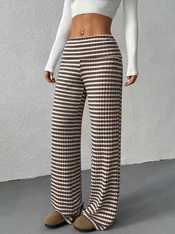 EMMIOL Striped Solid-Color Knit Straight Leg Pants