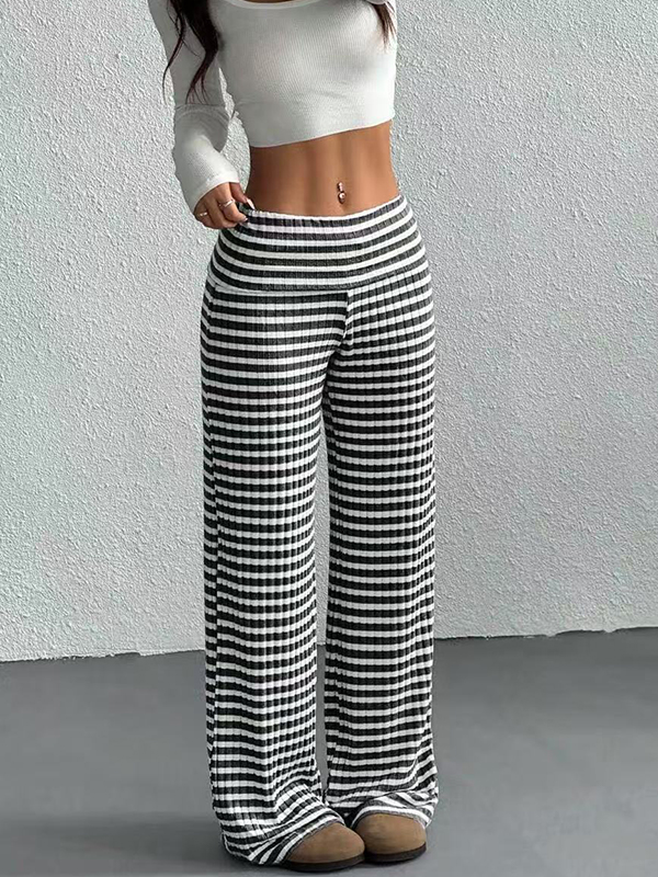 EMMIOL Striped Solid-Color Knit Straight Leg Pants