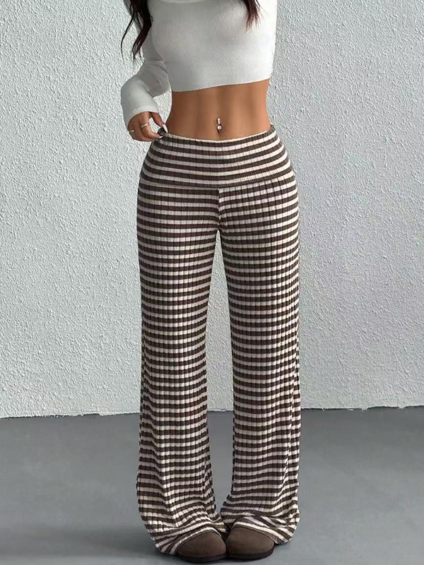 EMMIOL Striped Solid-Color Knit Straight Leg Pants
