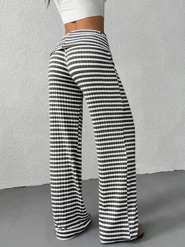 EMMIOL Striped Solid-Color Knit Straight Leg Pants
