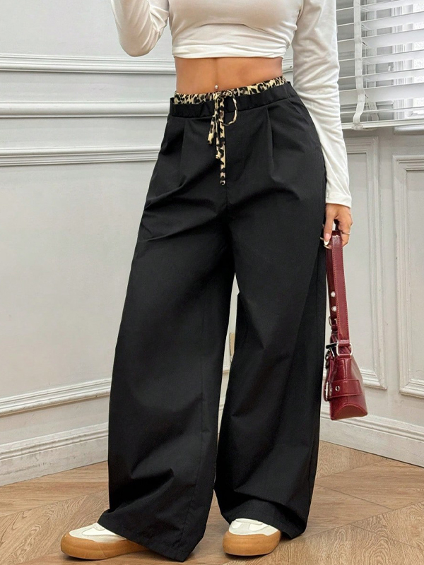 EMMIOL Drawstring Loose-Fit Color-Blocked Straight Leg Pants