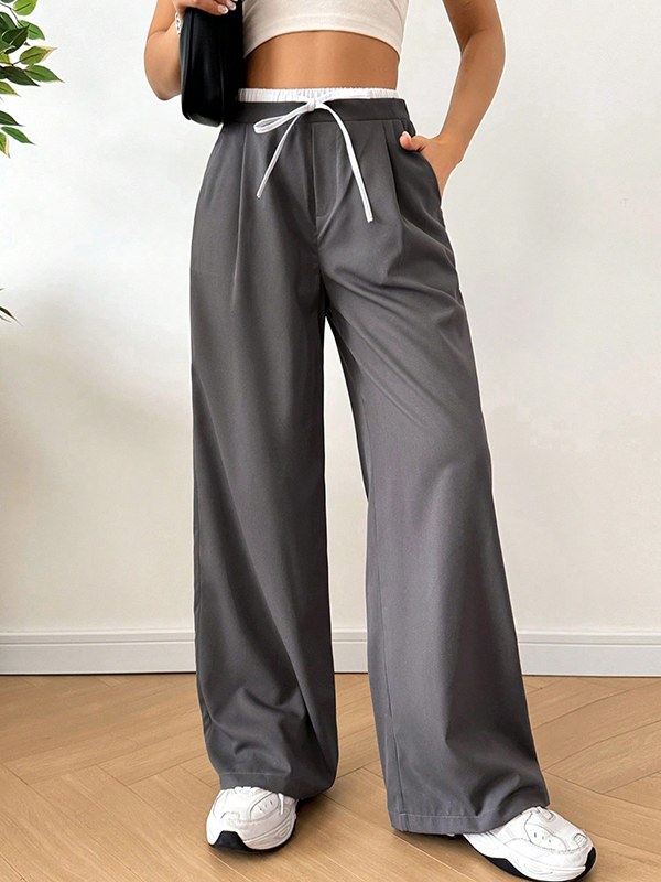 EMMIOL Drawstring Loose-Fit Color-Blocked Straight Leg Pants