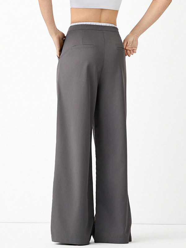 EMMIOL Drawstring Loose-Fit Color-Blocked Straight Leg Pants