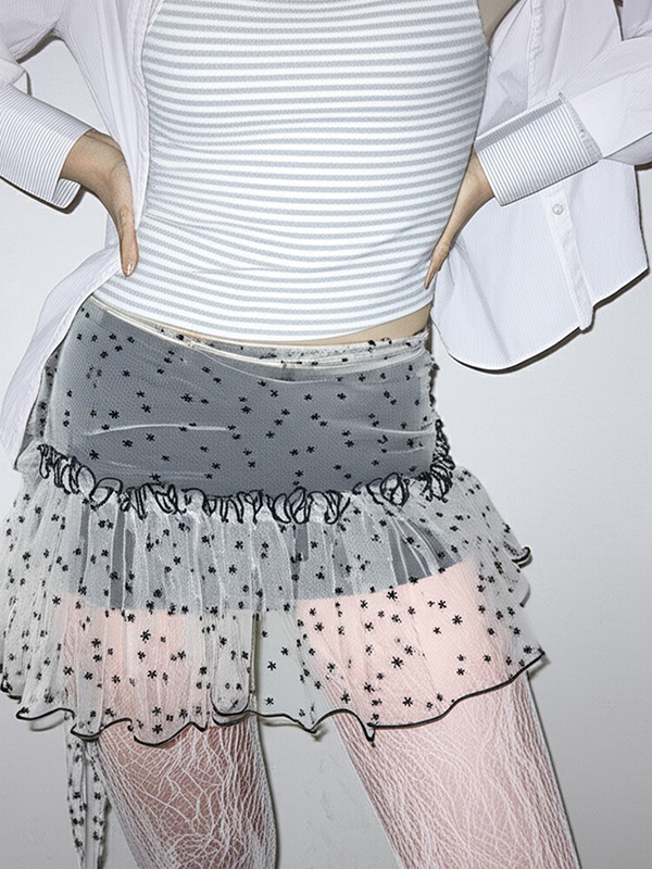 EMMIOL Mesh Pleats Mini Skirt
