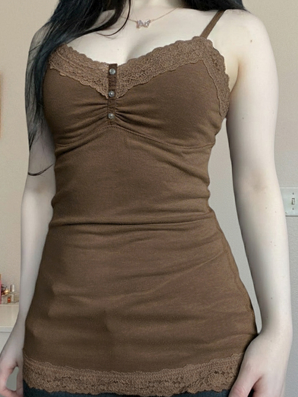 EMMIOL Top de tirantes con patchwork de encaje