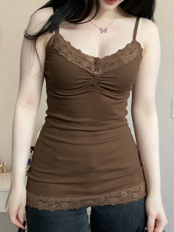 EMMIOL Top de tirantes con patchwork de encaje