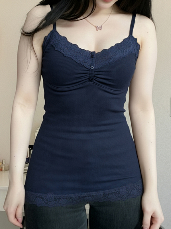 EMMIOL Top de tirantes con patchwork de encaje