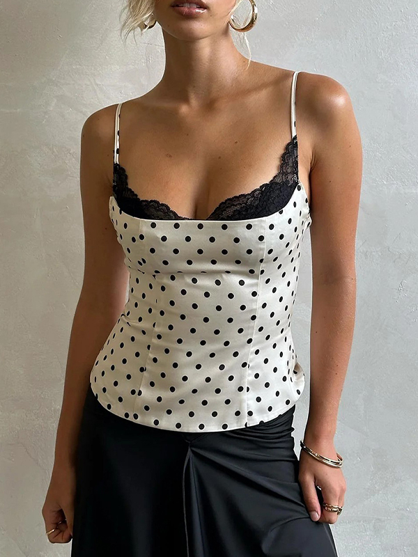 EMMIOL Top de tirantes con patchwork de encaje