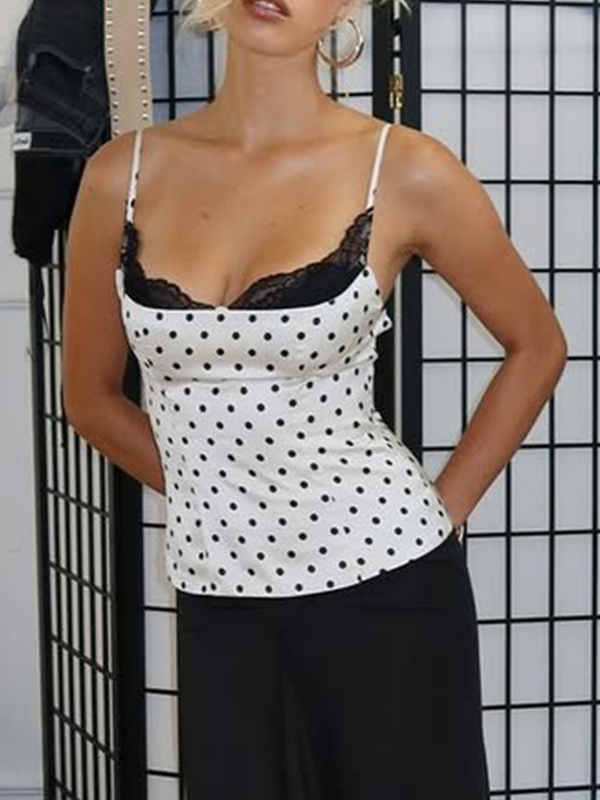 EMMIOL Top de tirantes con patchwork de encaje